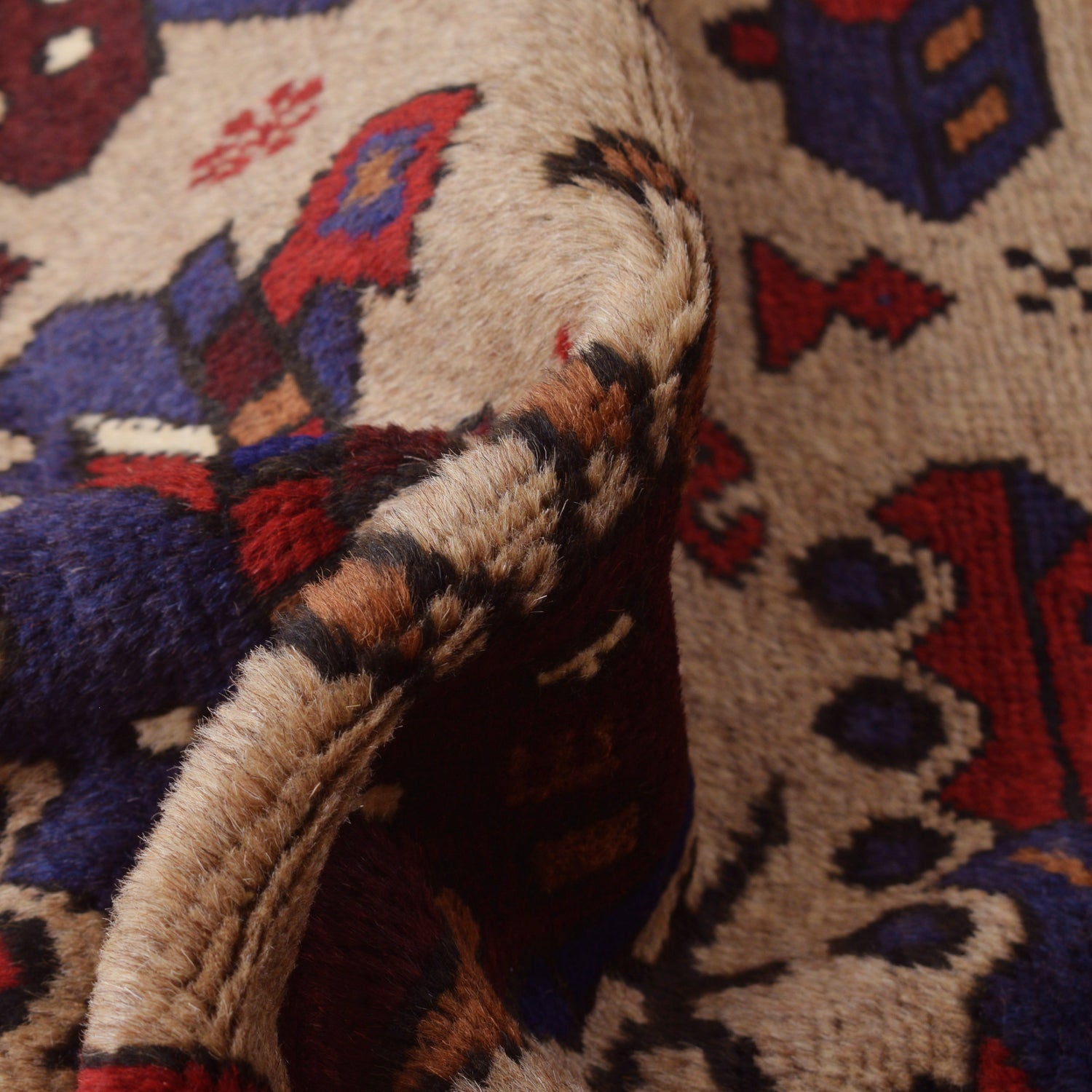War Area Rug Handmade Brown Tank + Helicopter 4x6 ft
