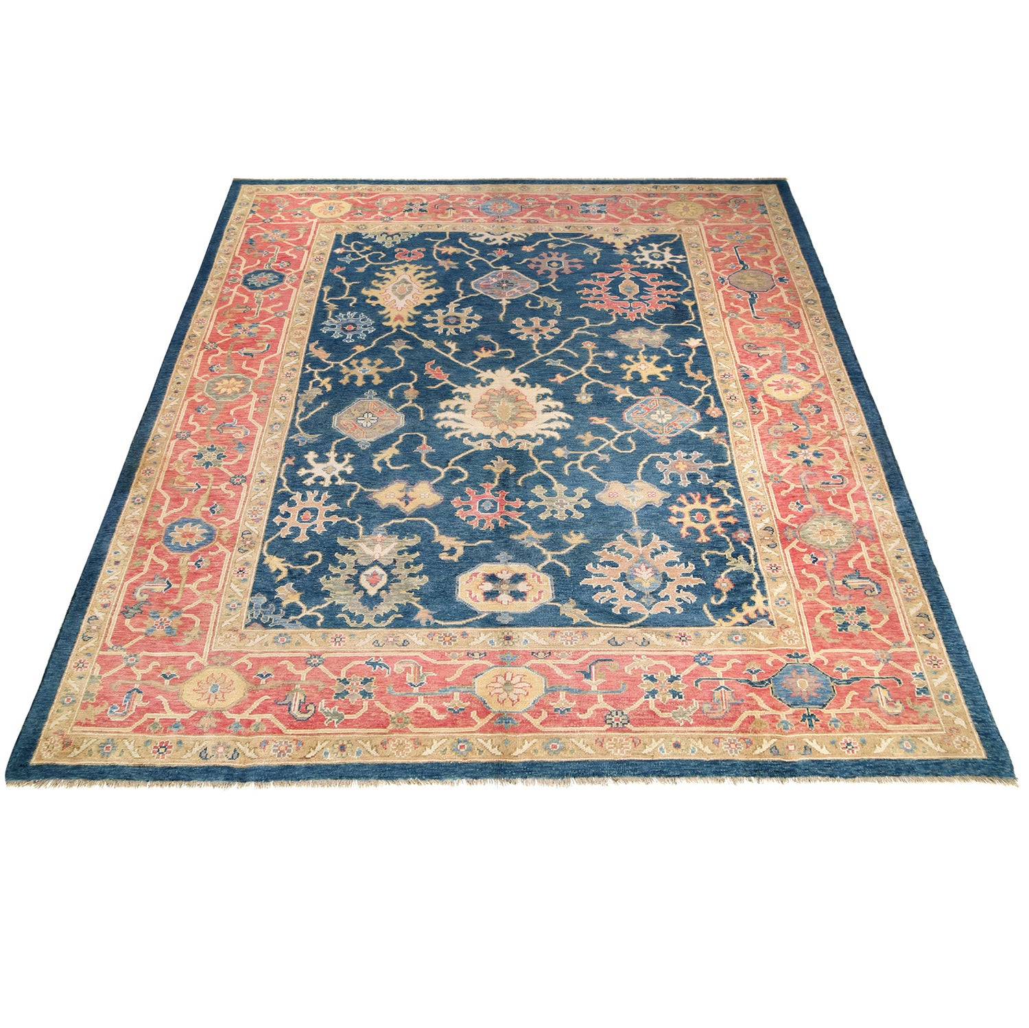 Ziegler Area Rug Handmade Deep Teal Blue Floral 10x13 ft