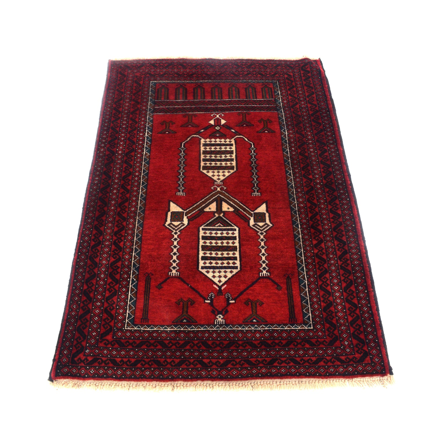 Baluchi Rug Handmade Red Prayer Design 2x4 ft