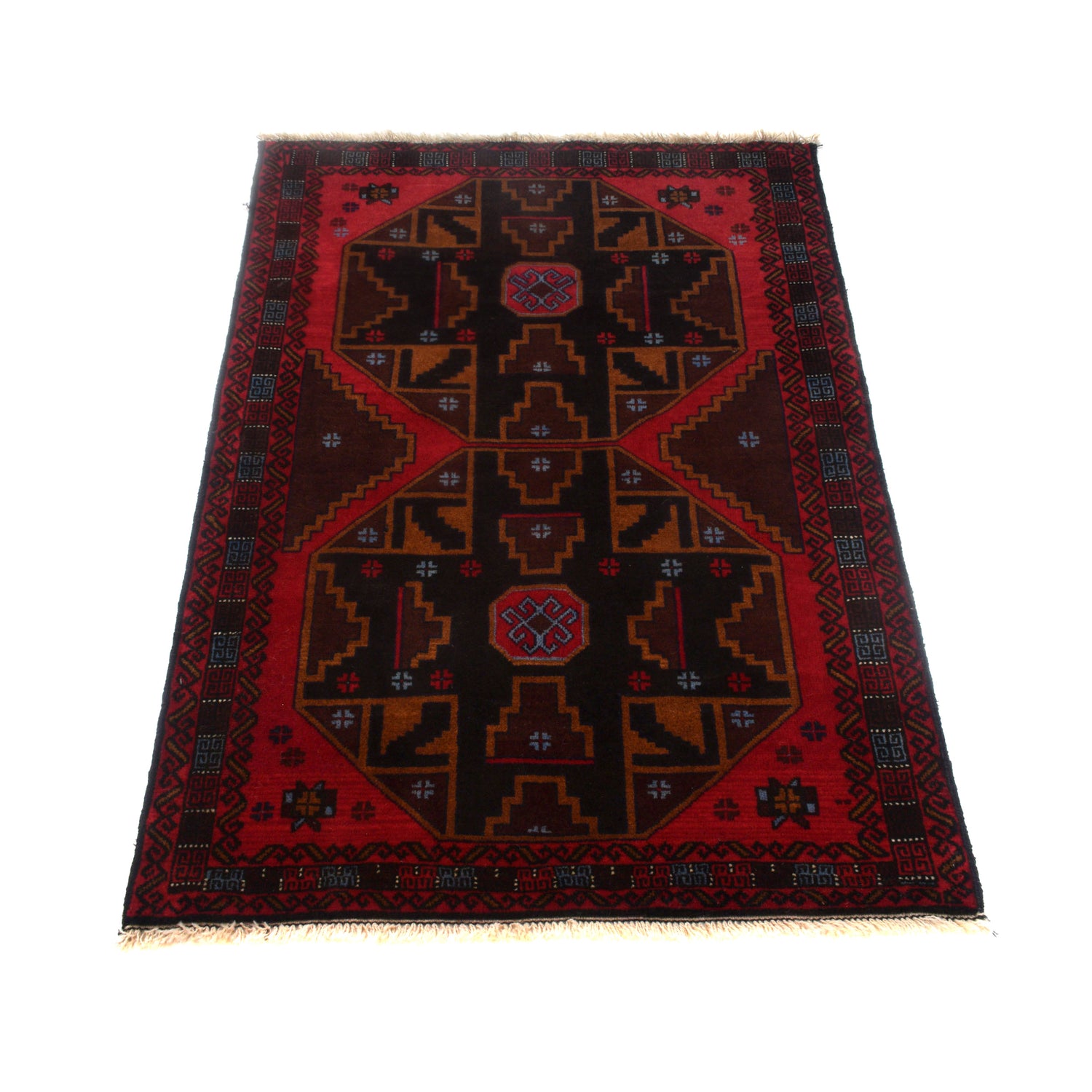 Baluchi Rug Handmade Red Geometric 3x5 ft