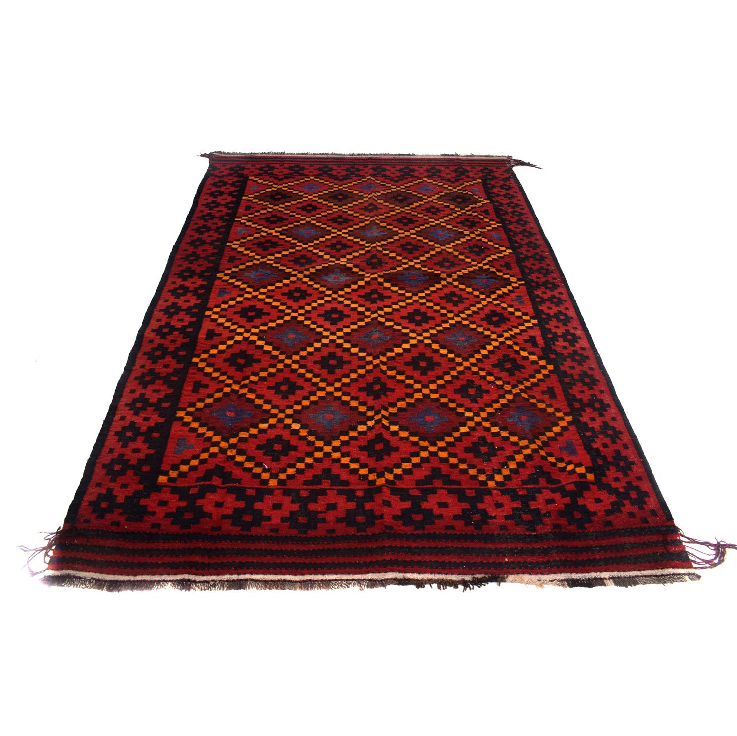 Maimana Kilim Area Rug Handmade Red Floral 6x9 ft