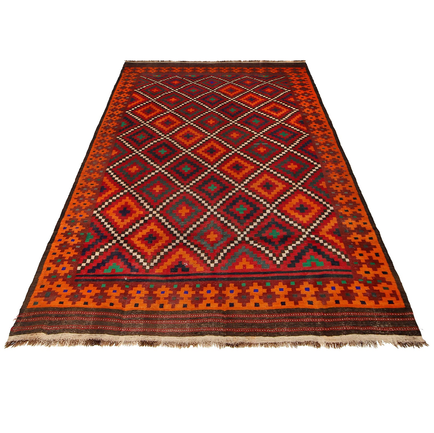 Maimana Kilim Area Rug Handmade Red Floral 9x12 ft