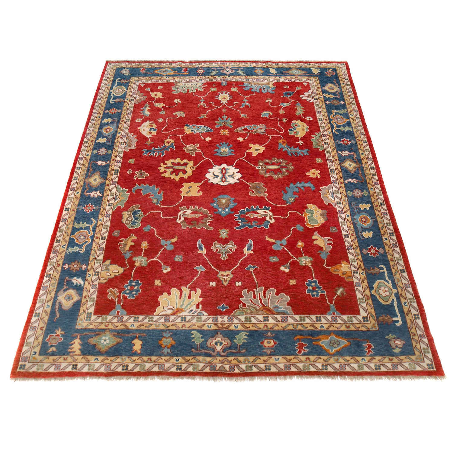 Oushak Area Rug Handmade Firebrick Floral 9x12 ft