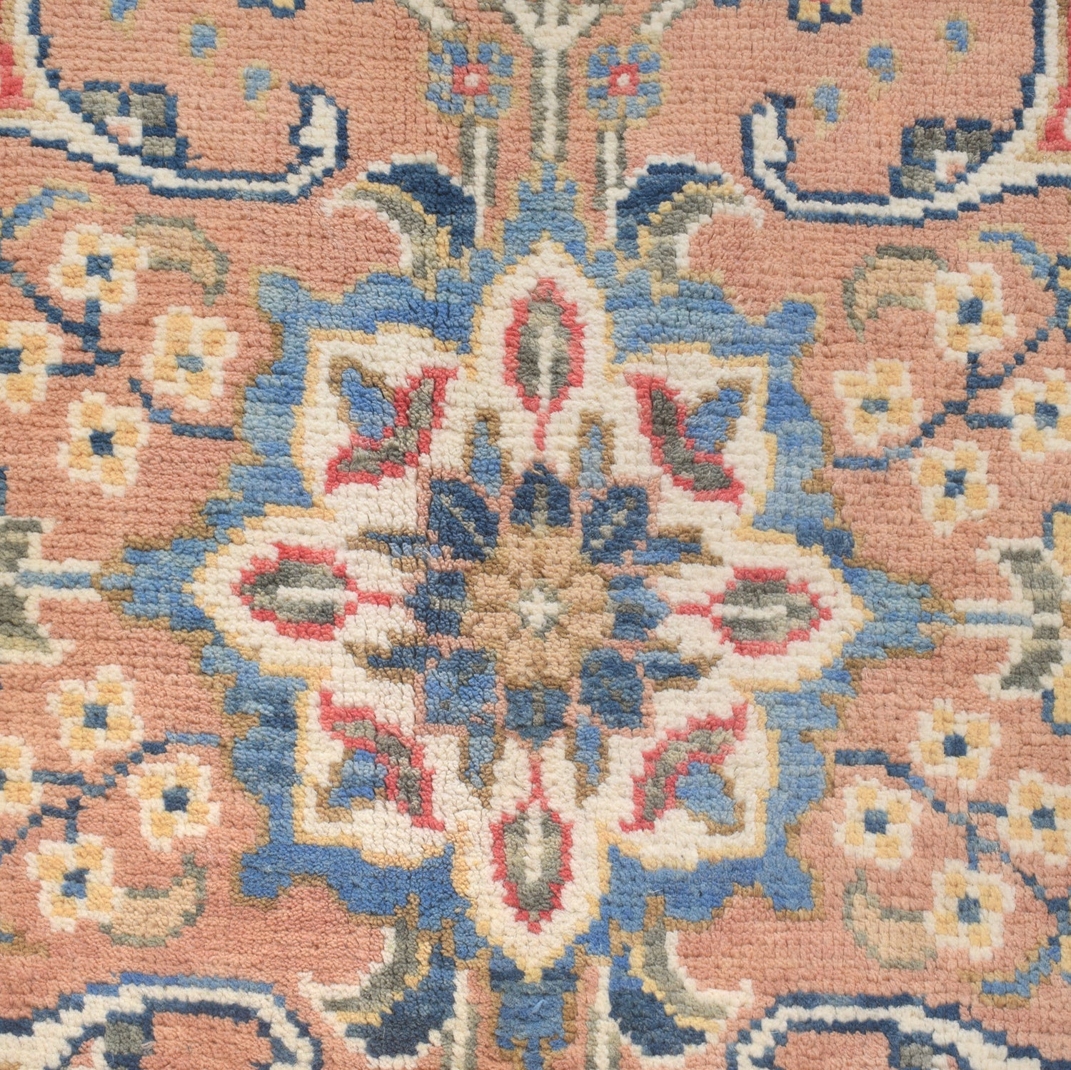 Heriz Area Rug Handmade Ivory Medallion 7x10 ft