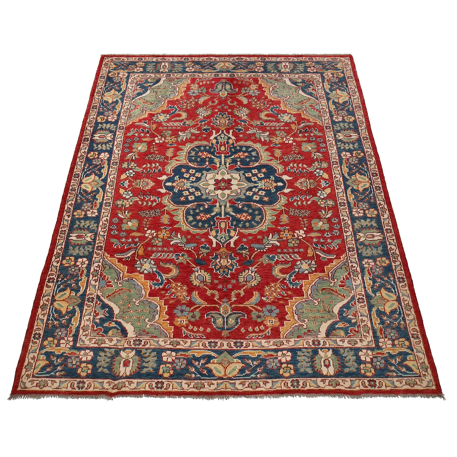 Heriz Area Rug Handmade Red Medallion 7x10 ft