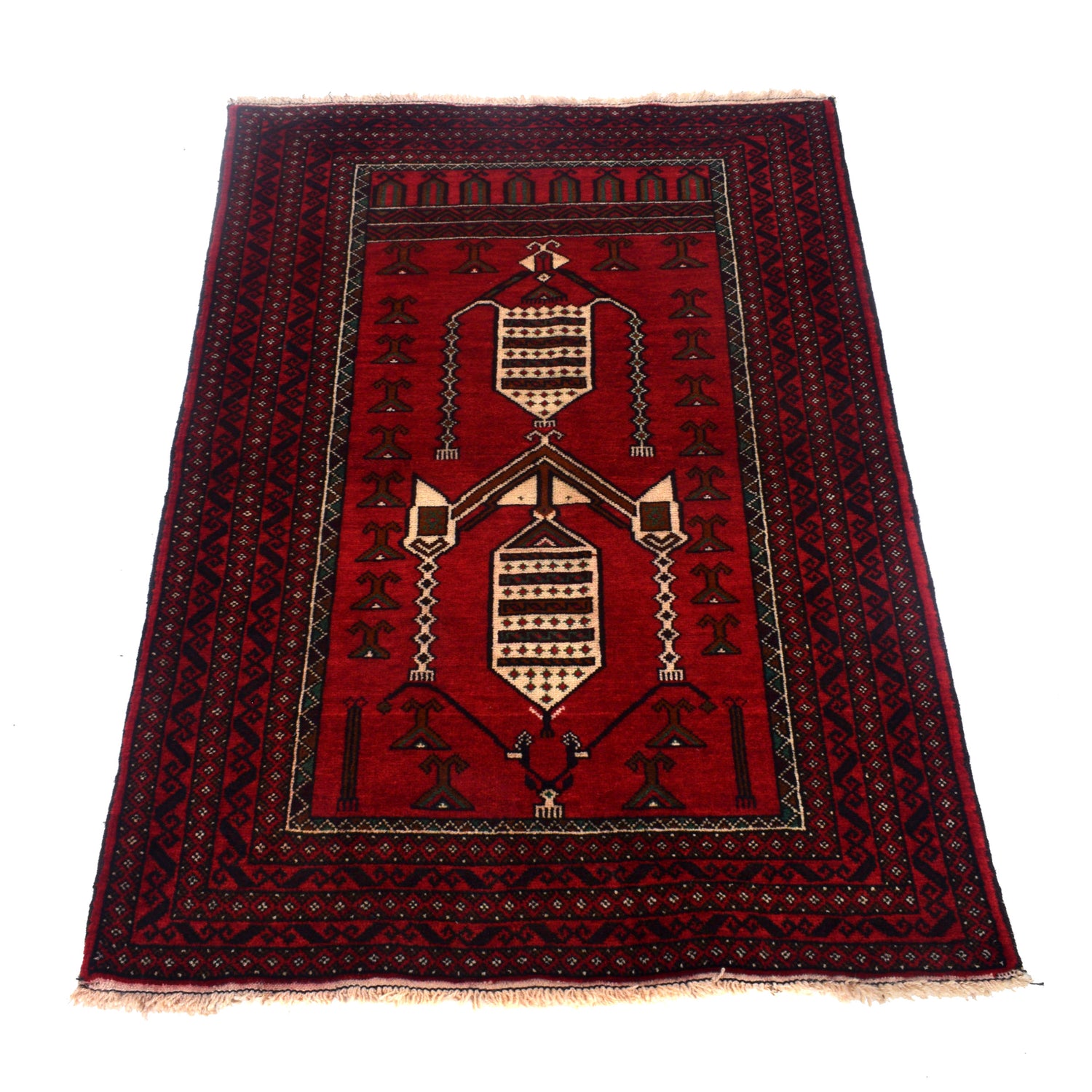 Baluchi Rug Handmade Red Geometric 3x5 ft