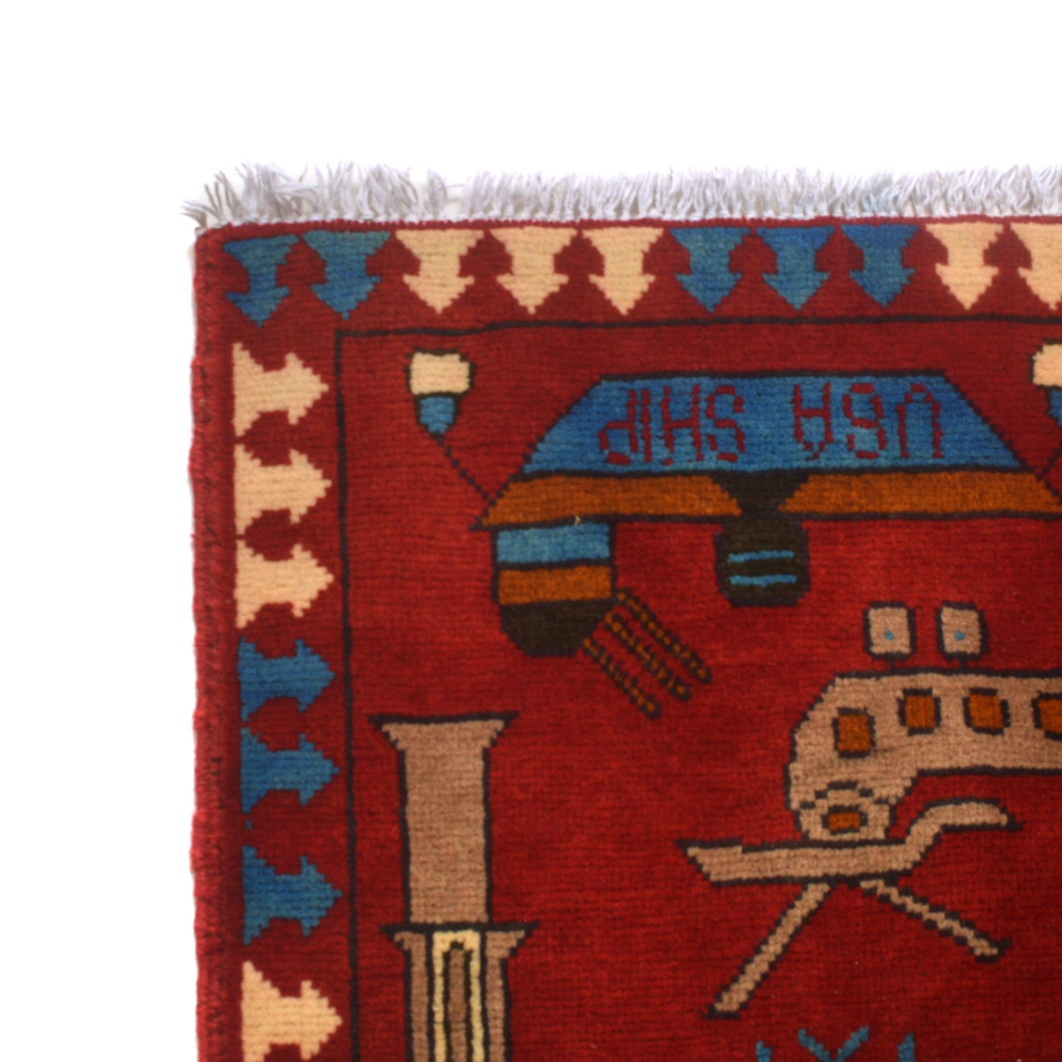 War Area Rug Handmade Red Riffle + Helicopter 3x5 ft