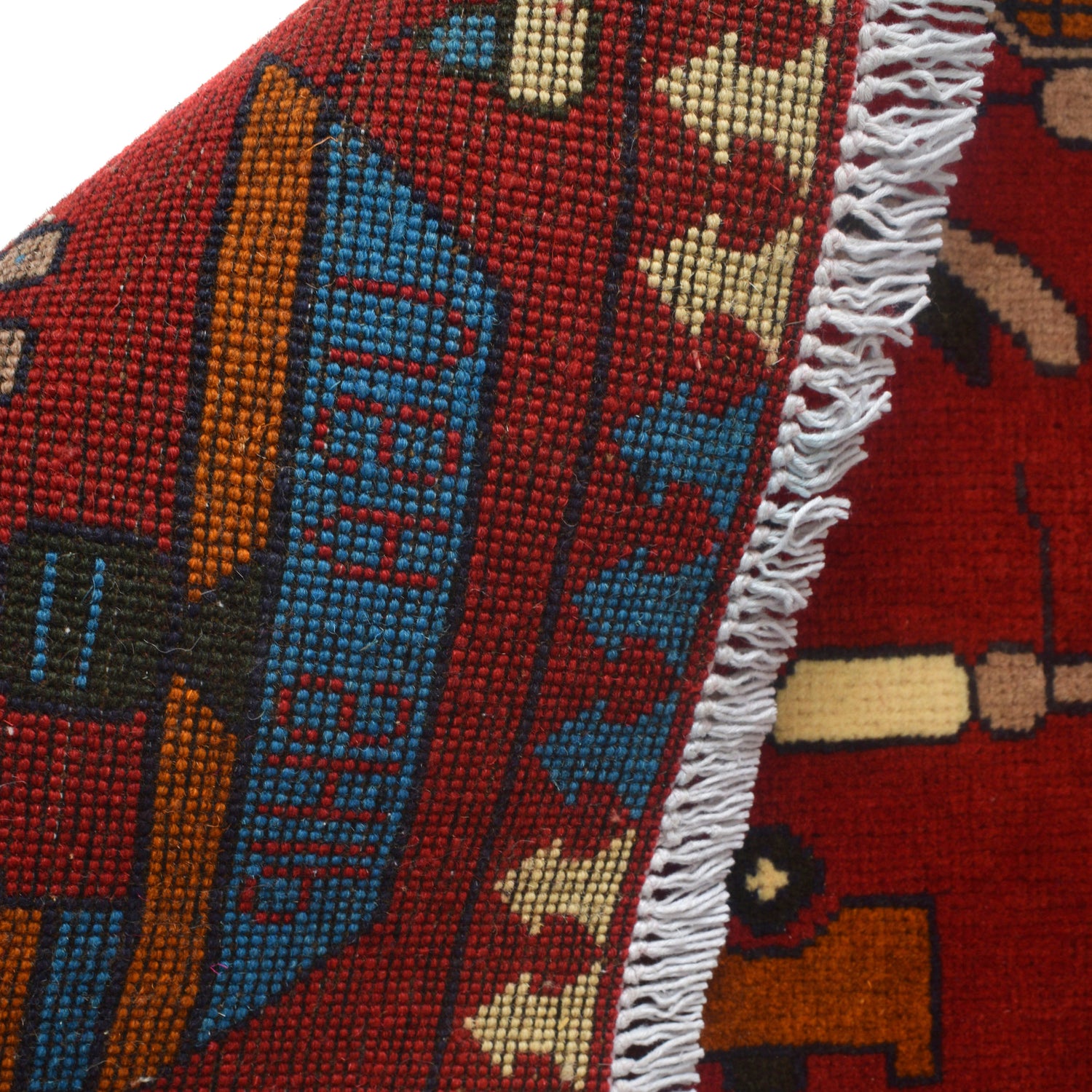 War Area Rug Handmade Red Riffle + Helicopter 3x5 ft