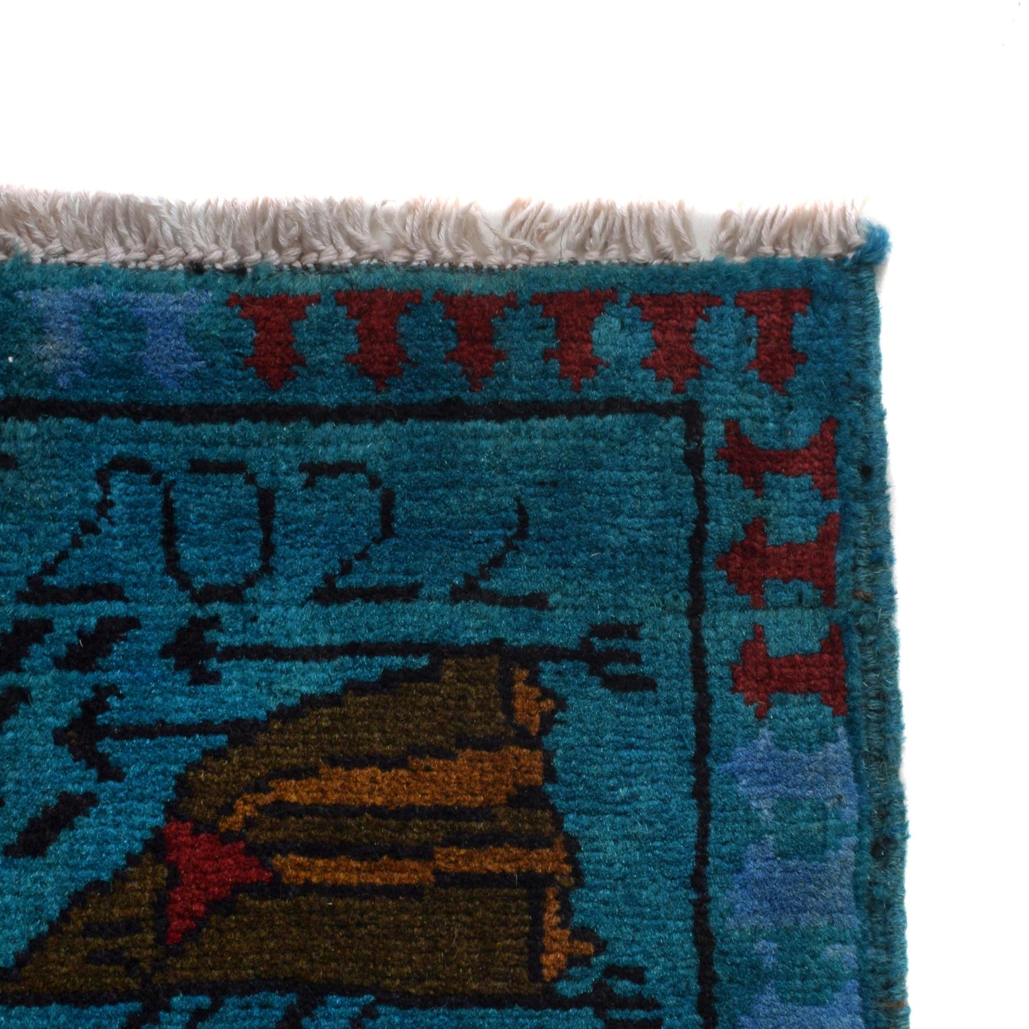 War Area Rug Handmade Blue Riffle + Tank 2x4 ft