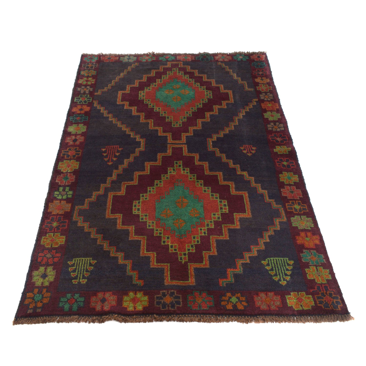 Baluchi Rug Handmade Black Geometric 4x6 ft