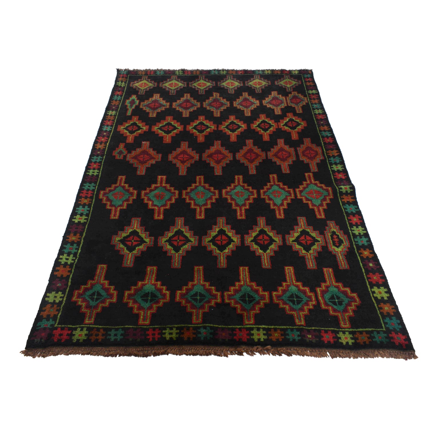 Baluchi Rug Handmade Black Floral 4x6 ft