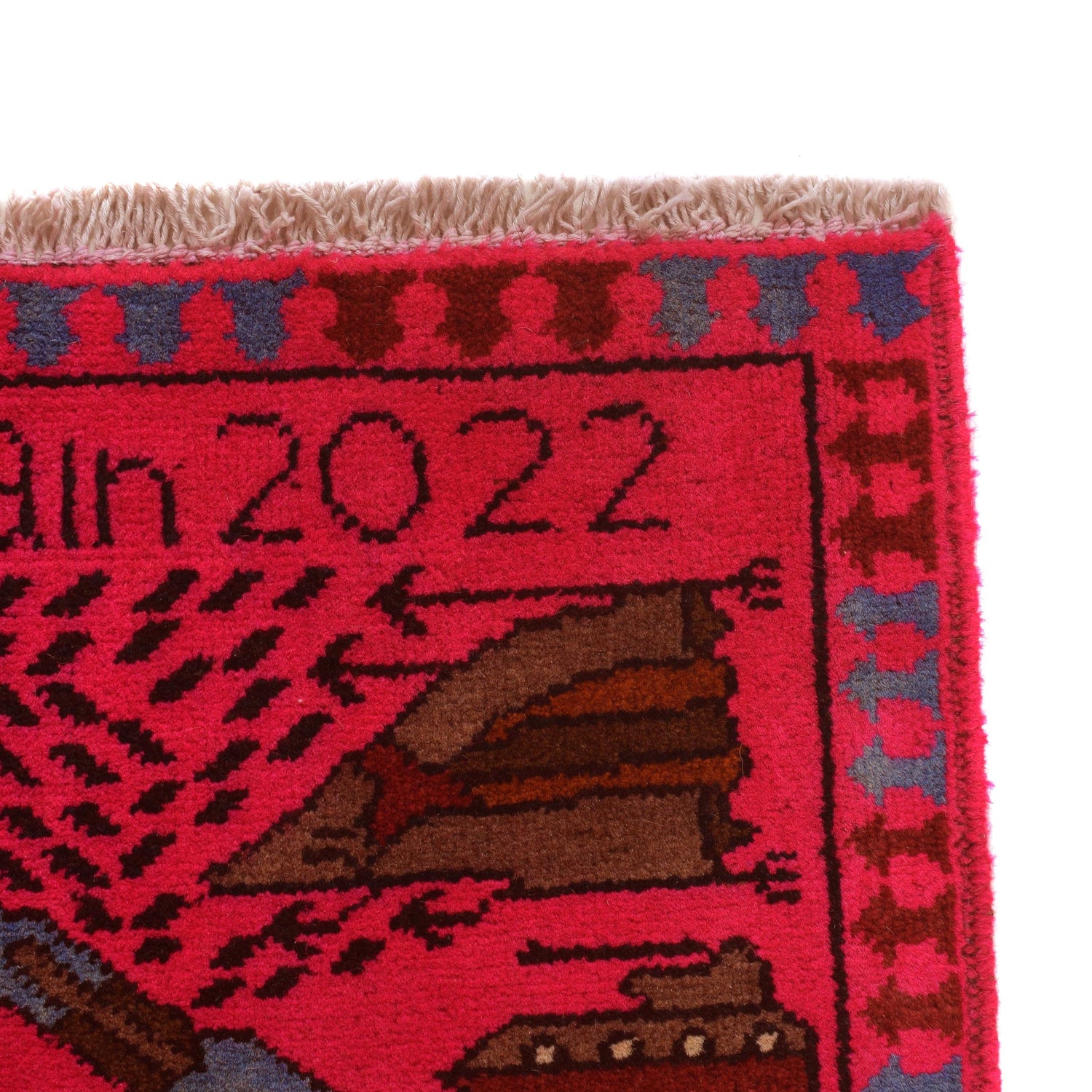 War Area Rug Handmade Pink Riffle + Tank 2x4 ft