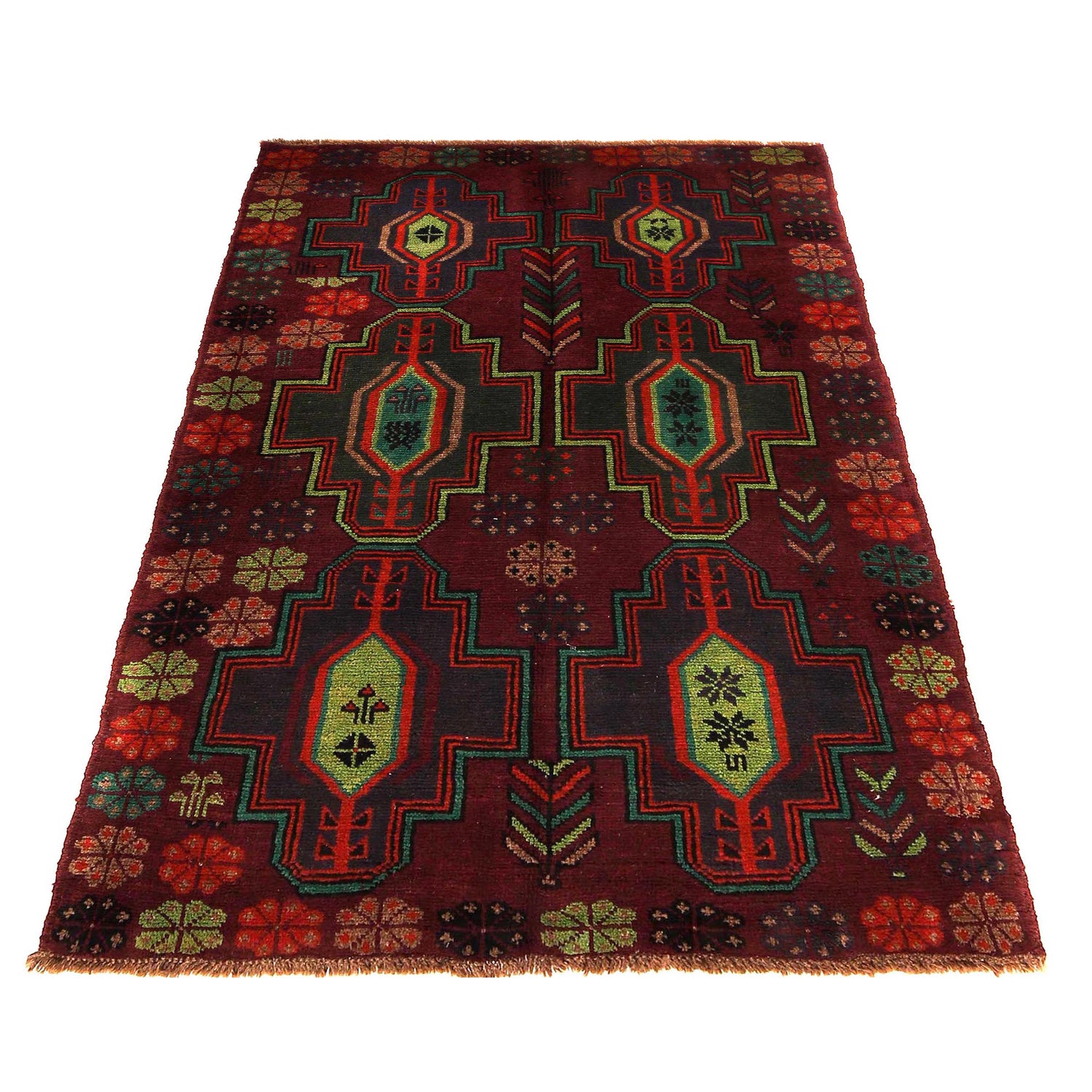 Baluchi Rug Handmade Brown Floral 4x6 ft