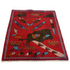 War Area Rug Handmade Red Riffle + Map 2x4 ft