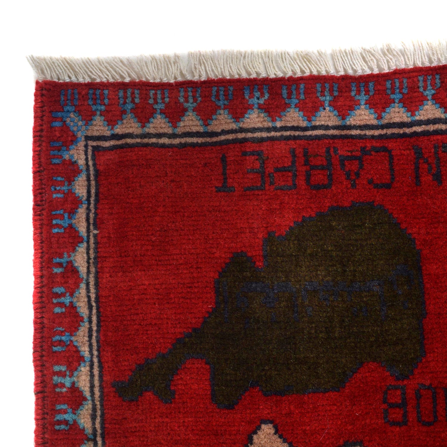 War Area Rug Handmade Red Riffle + Map 2x4 ft