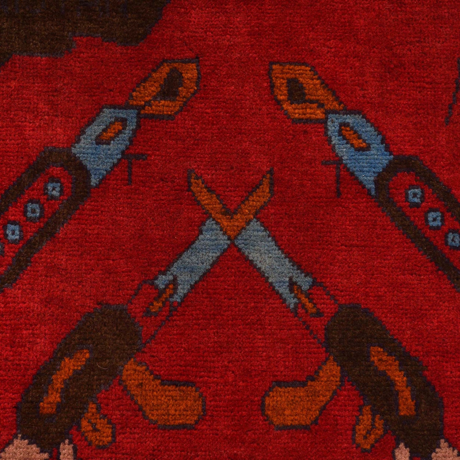 War Area Rug Handmade Red Riffle + Map 2x4 ft