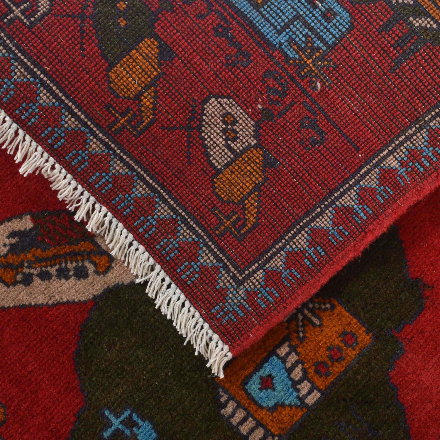 War Area Rug Handmade Red Riffle + Map 2x4 ft