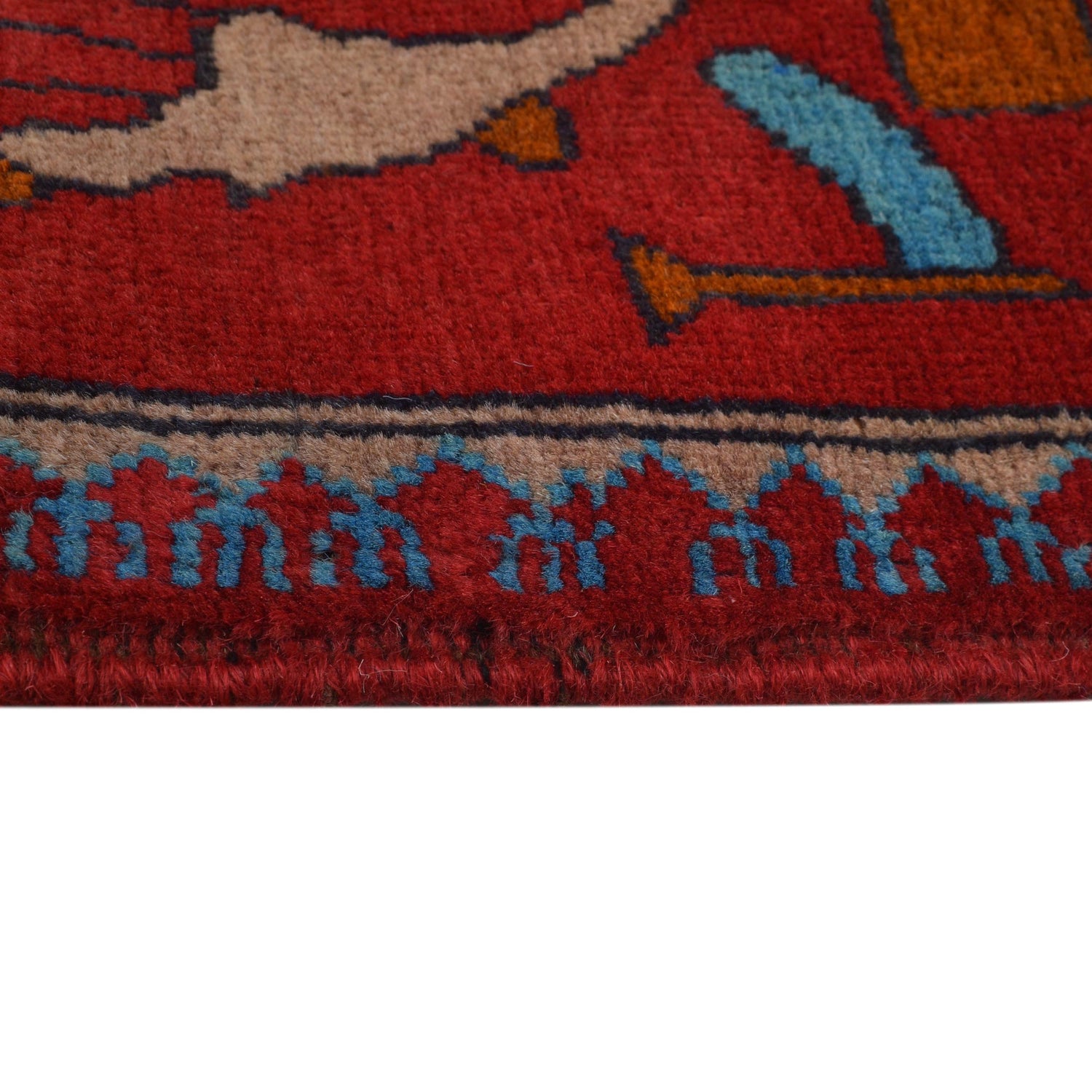 War Area Rug Handmade Red Riffle + Map 2x4 ft