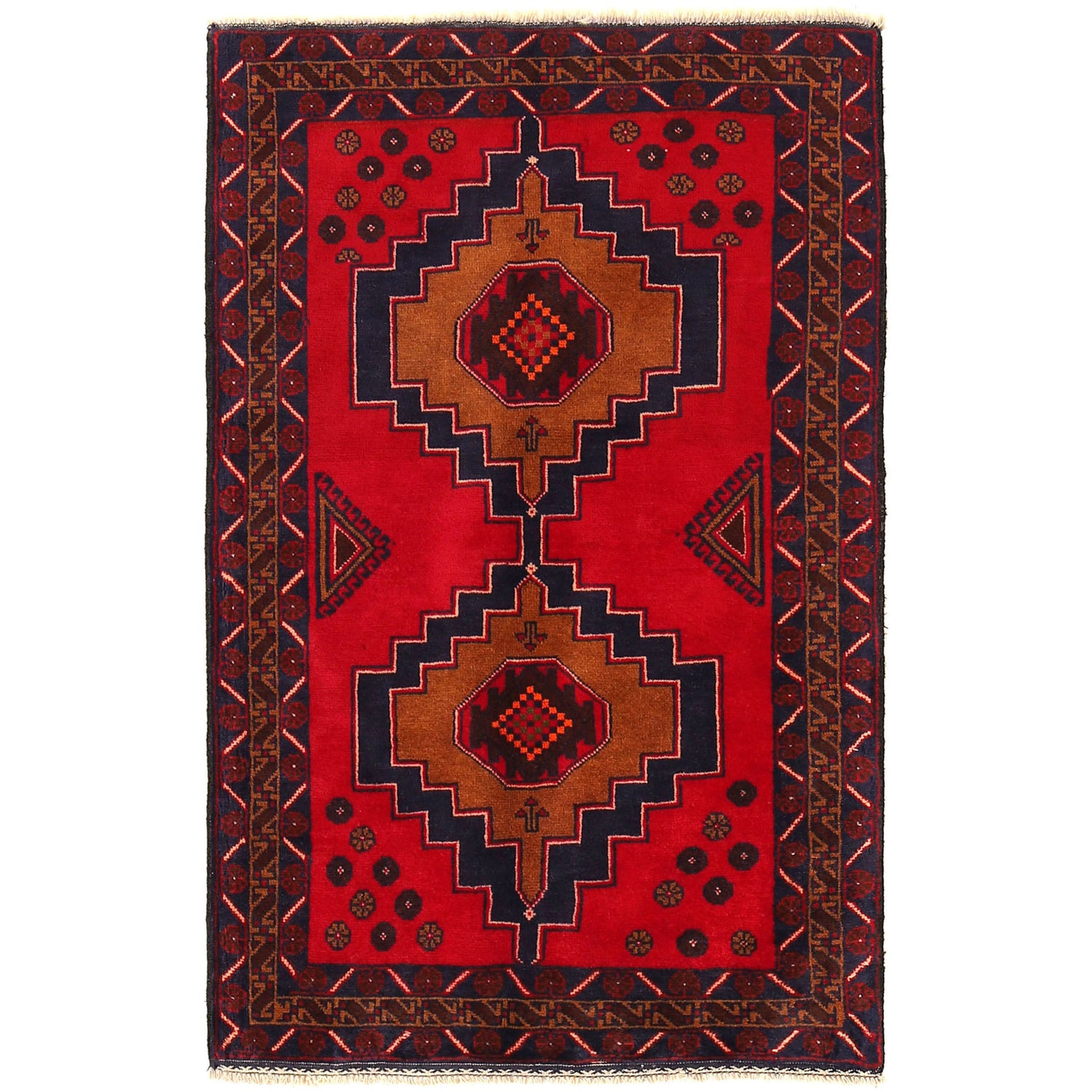 Baluchi Rug Handmade Red Geometric 3x5 ft