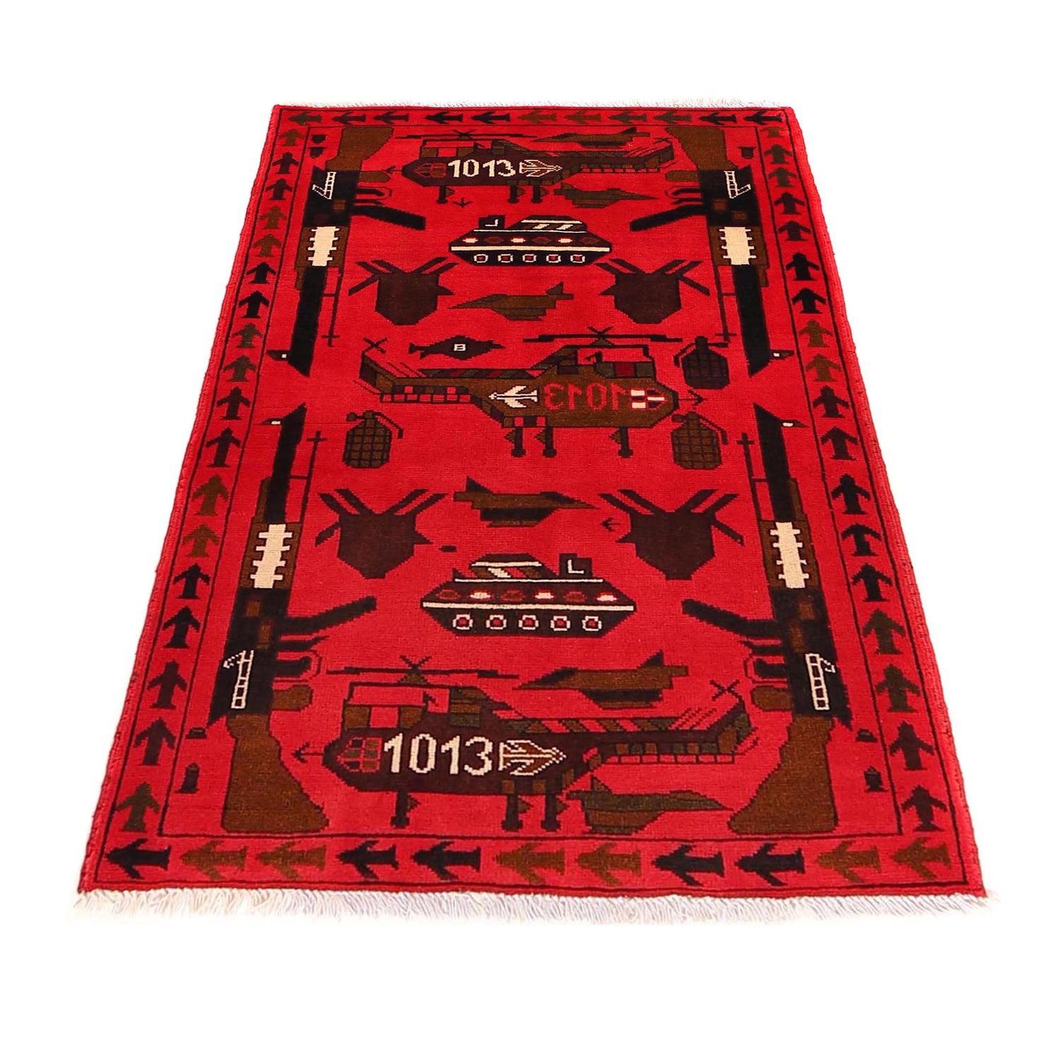 War Area Rug Handmade Pink Riffle + Tank 2x4 ft