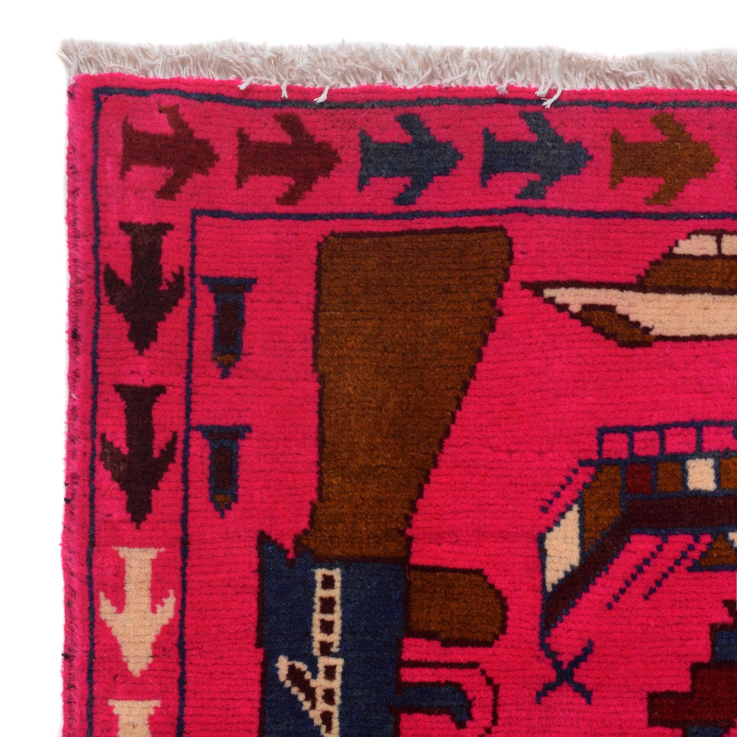 War Area Rug Handmade Pink Riffle + Tank 2x4 ft