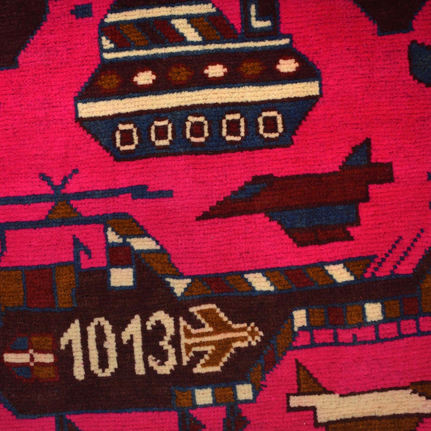 War Area Rug Handmade Pink Riffle + Tank 2x4 ft