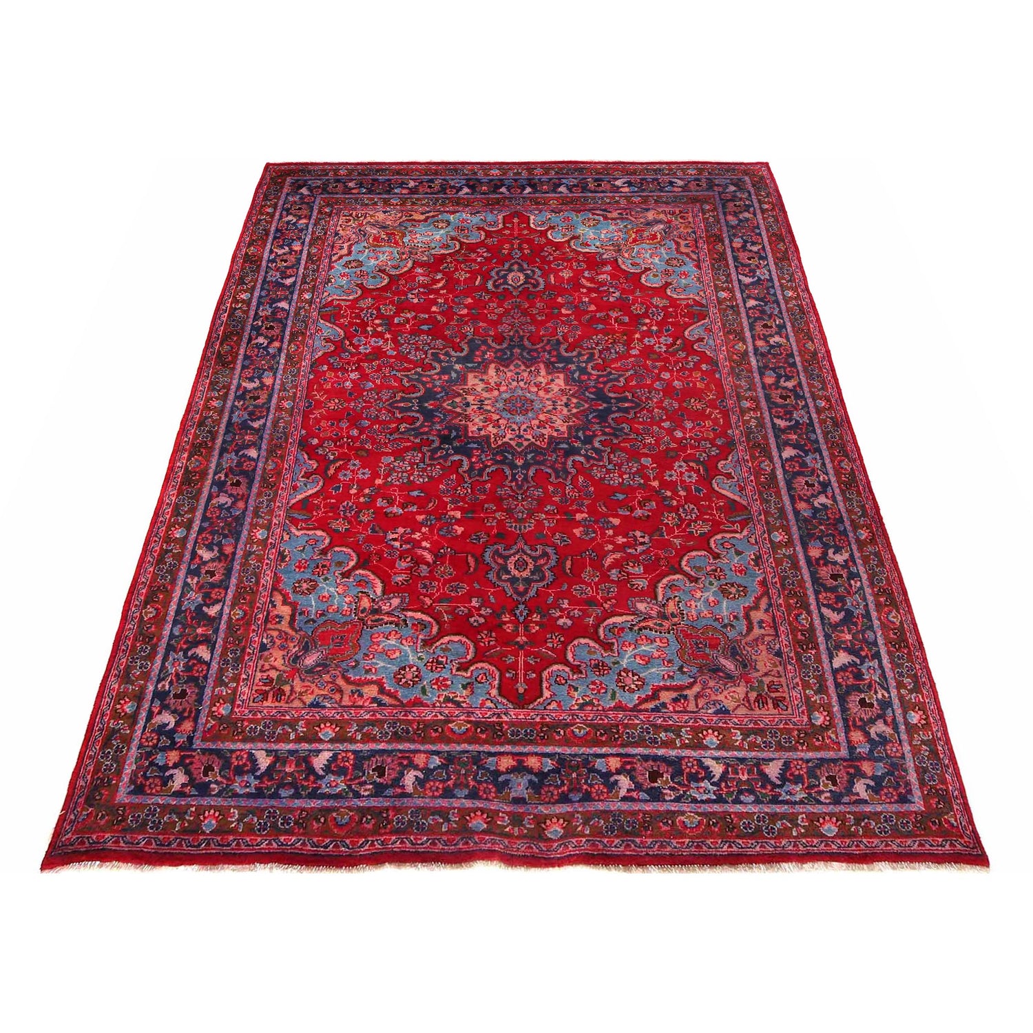 Kashan Area Rug Handmade Deep Red Medallion 7x10 ft