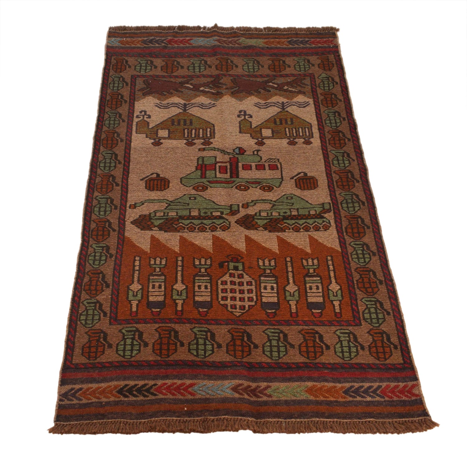 War Area Rug Handmade Multi Tank 2x4 ft