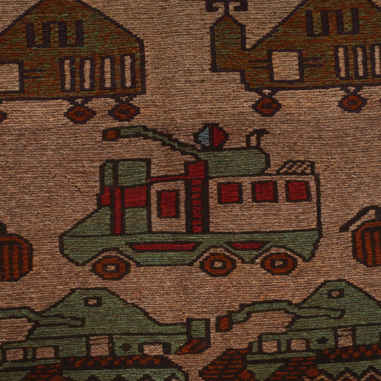 War Area Rug Handmade Multi Tank 2x4 ft