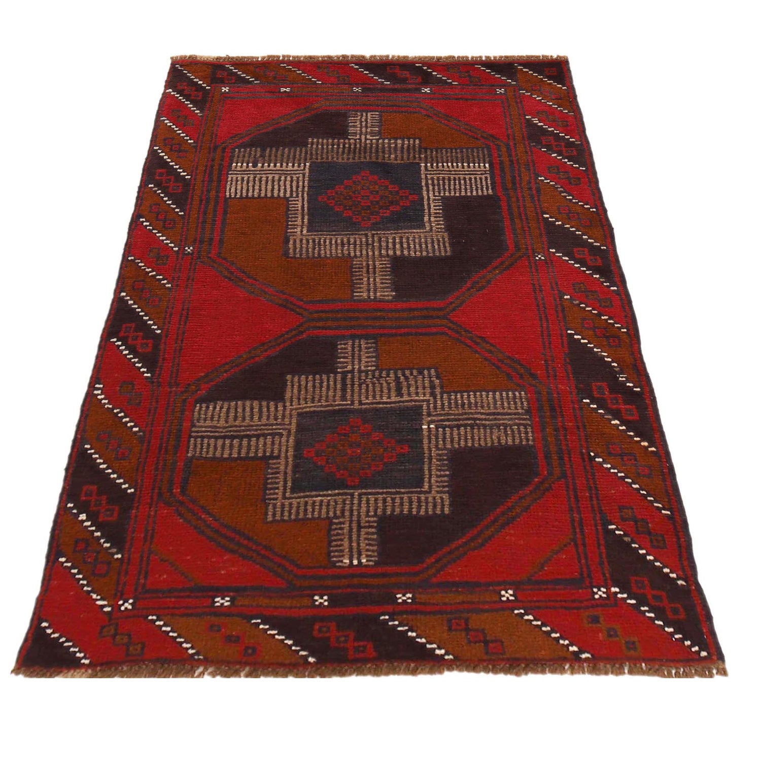 Baluchi Rug Handmade Red Geometric 3x5 ft