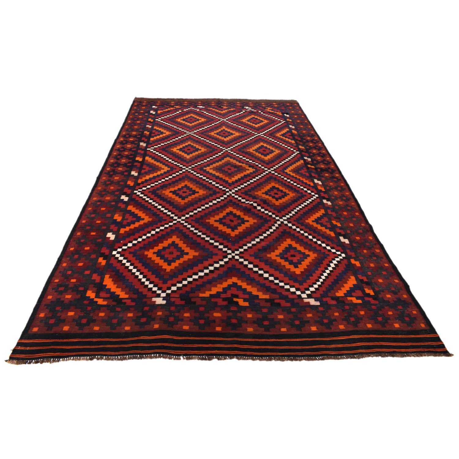 Maimana Kilim Area Rug Handmade Red Floral 7x10 ft