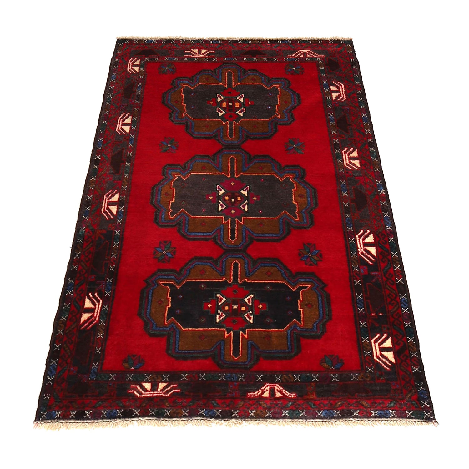 Baluchi Rug Handmade Red Geometric 3x5 ft