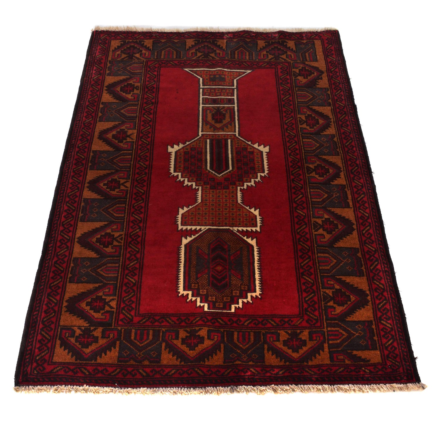 Baluchi Rug Handmade Red Geometric 3x5 ft