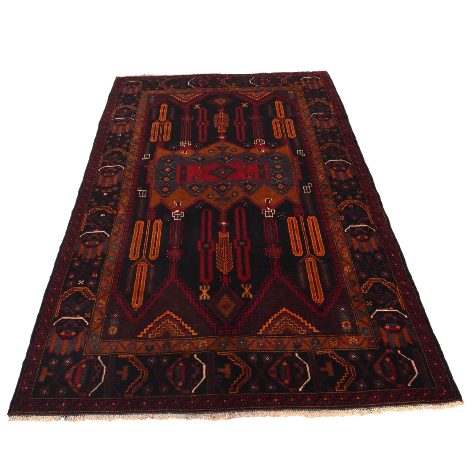 Baluchi Rug Handmade Multi Geometric 4x7 ft