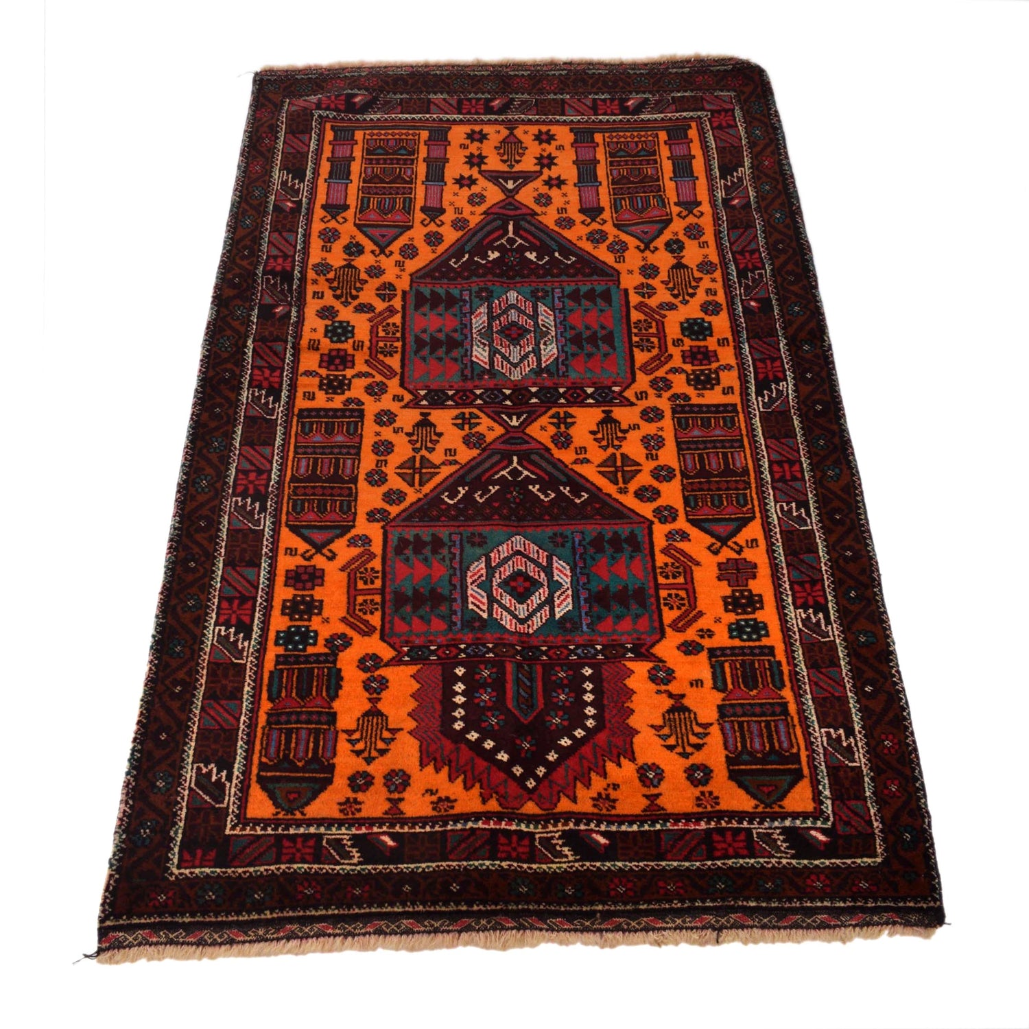 Baluchi Rug Handmade Orange Geometric 3x5 ft