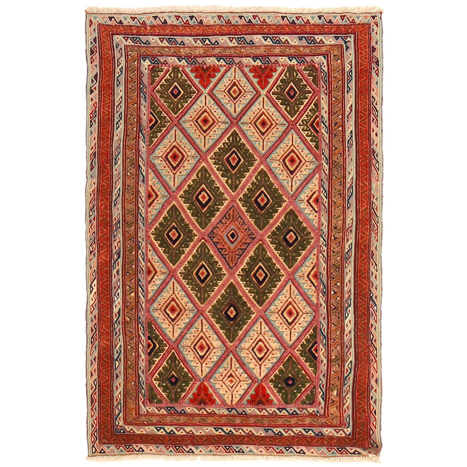 Nakhunak Kilim Area Rug Handmade Multi Geometric 2x4 ft