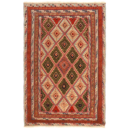 Nakhunak Kilim Area Rug Handmade Multi Geometric 2x4 ft