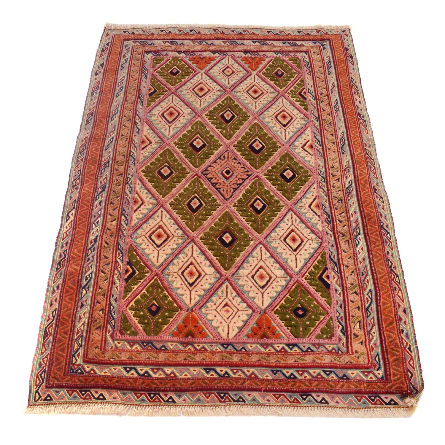 Nakhunak Kilim Area Rug Handmade Multi Geometric 2x4 ft