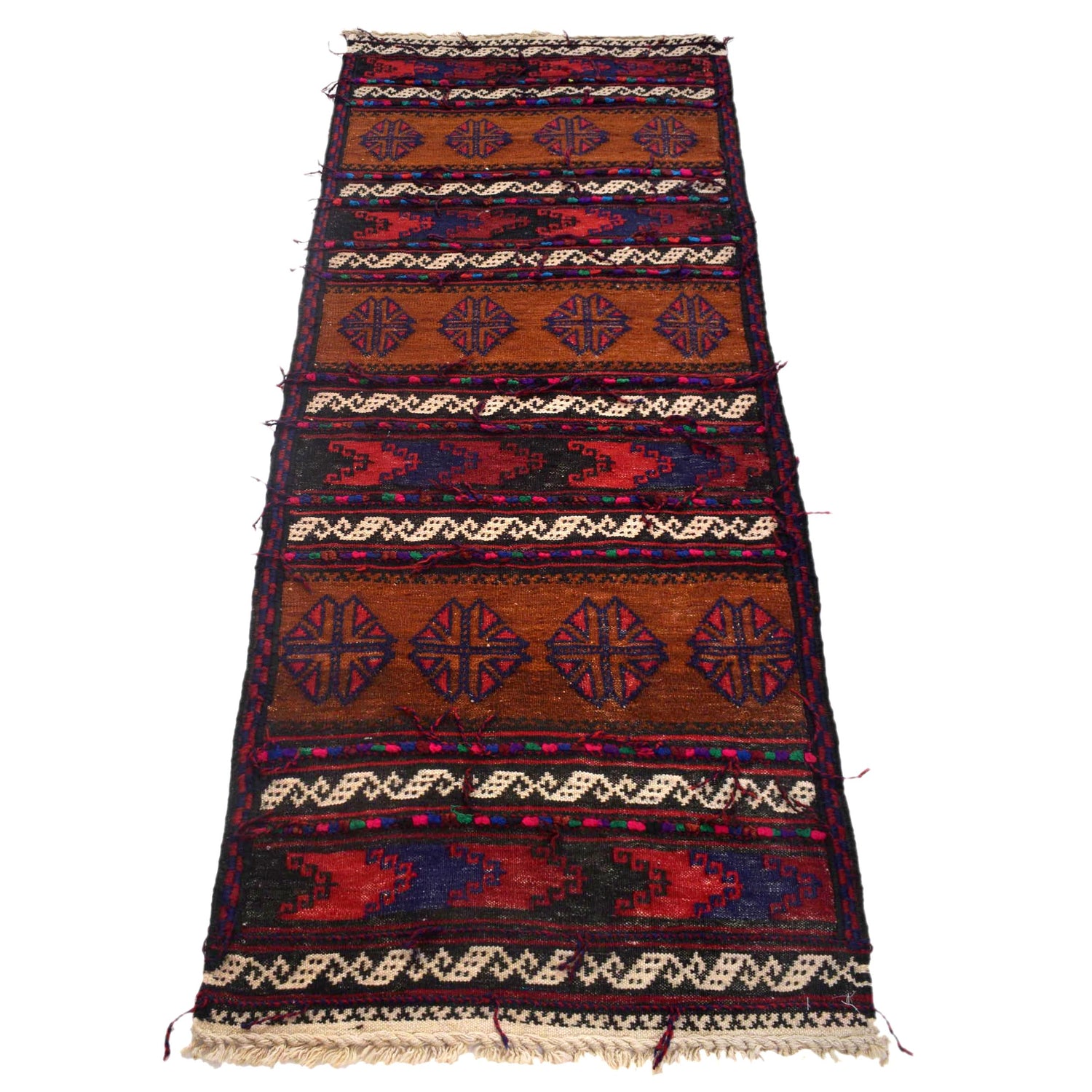 Table Sheet Runner Rug Handmade Brown Curvilinear 6' Runner