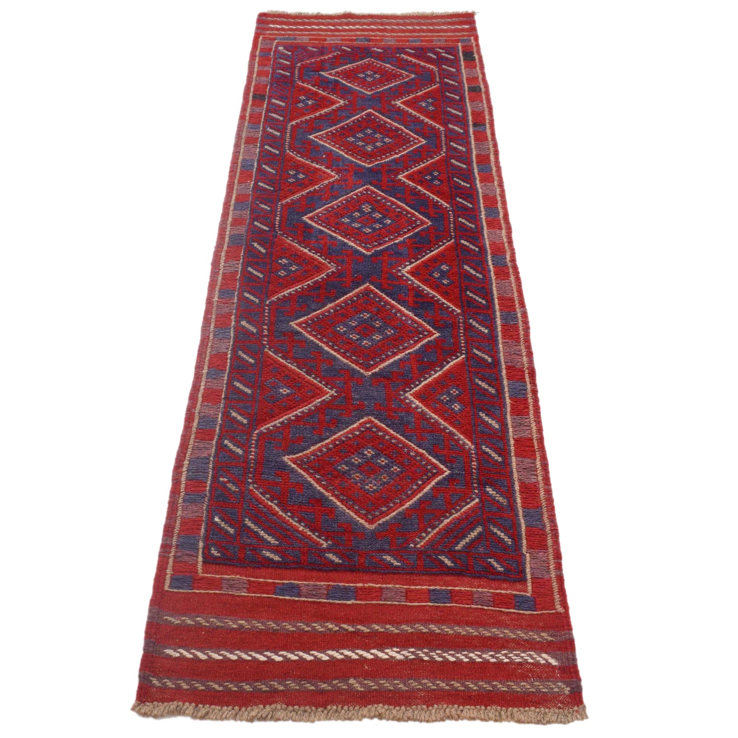 Mashwani Runner Handmade Deep Red Geometric 8' Runner