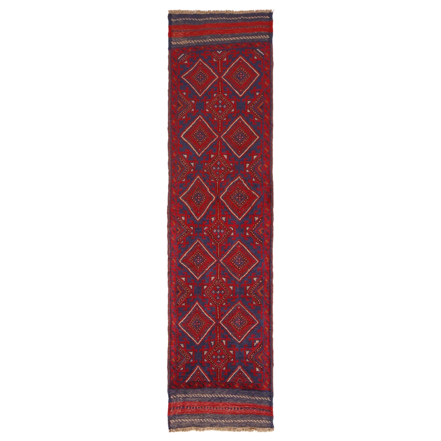 Mashwani Area Rug Runner Handmade Deep Red Geometric 8'