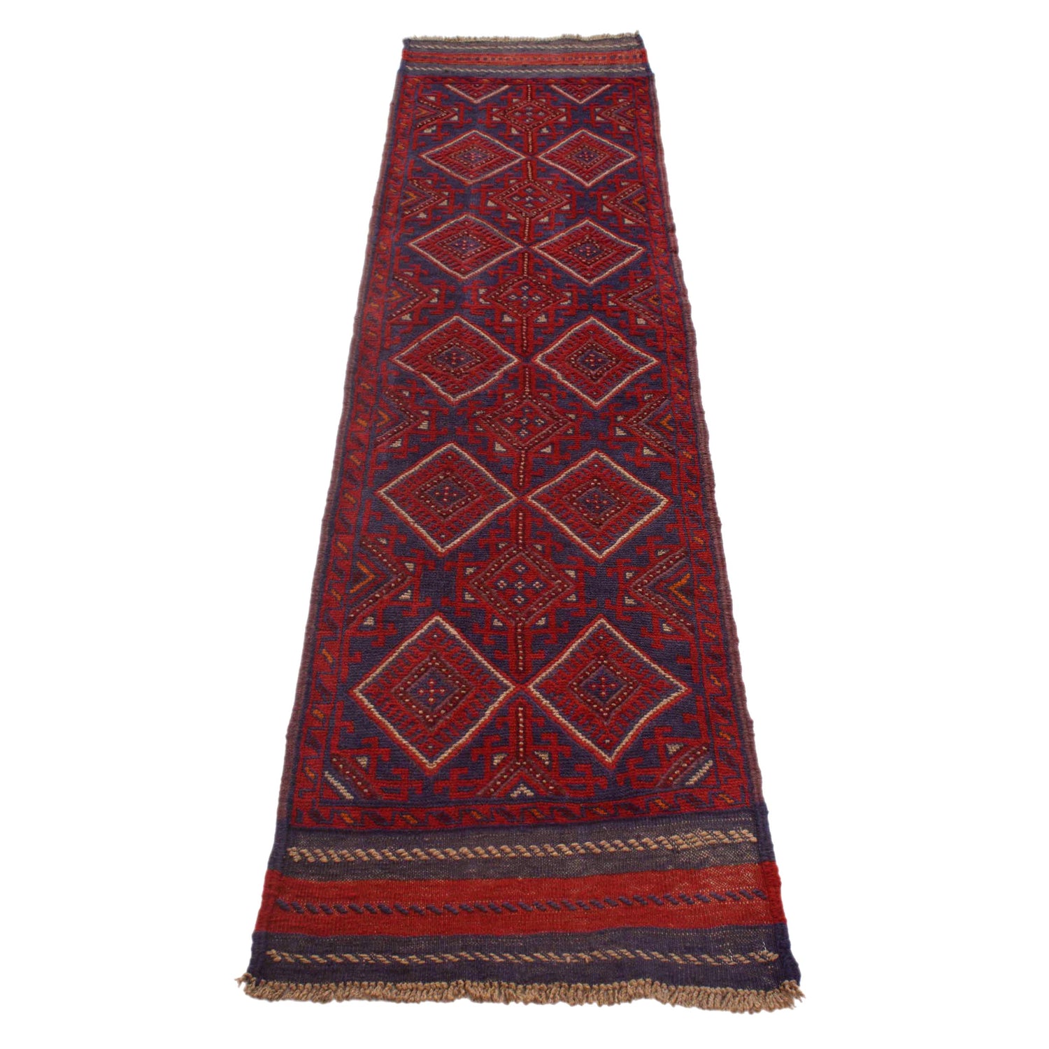 Mashwani Area Rug Runner Handmade Deep Red Geometric 8'