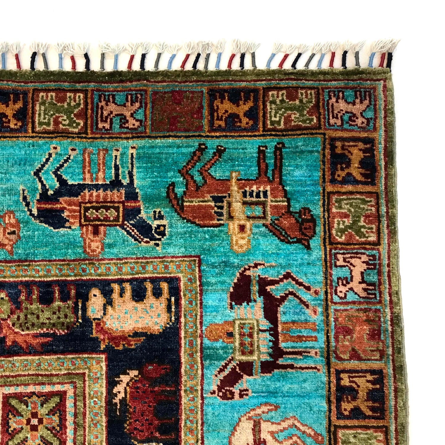 Shikargah Area Rug Handmade Blue Animal/Birds 4x6 ft