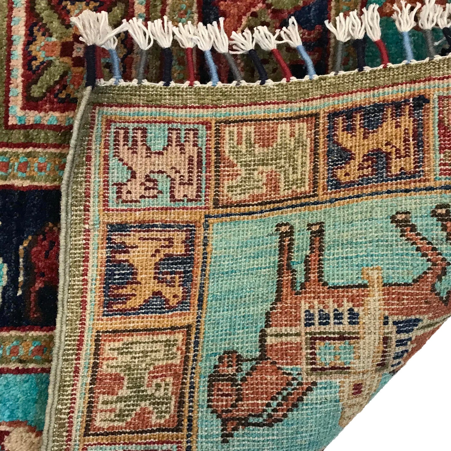 Shikargah Area Rug Handmade Blue Animal/Birds 4x6 ft