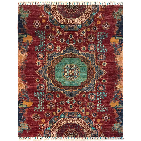 Mamluk Area Rug Handmade Red Medallion 3x5 ft