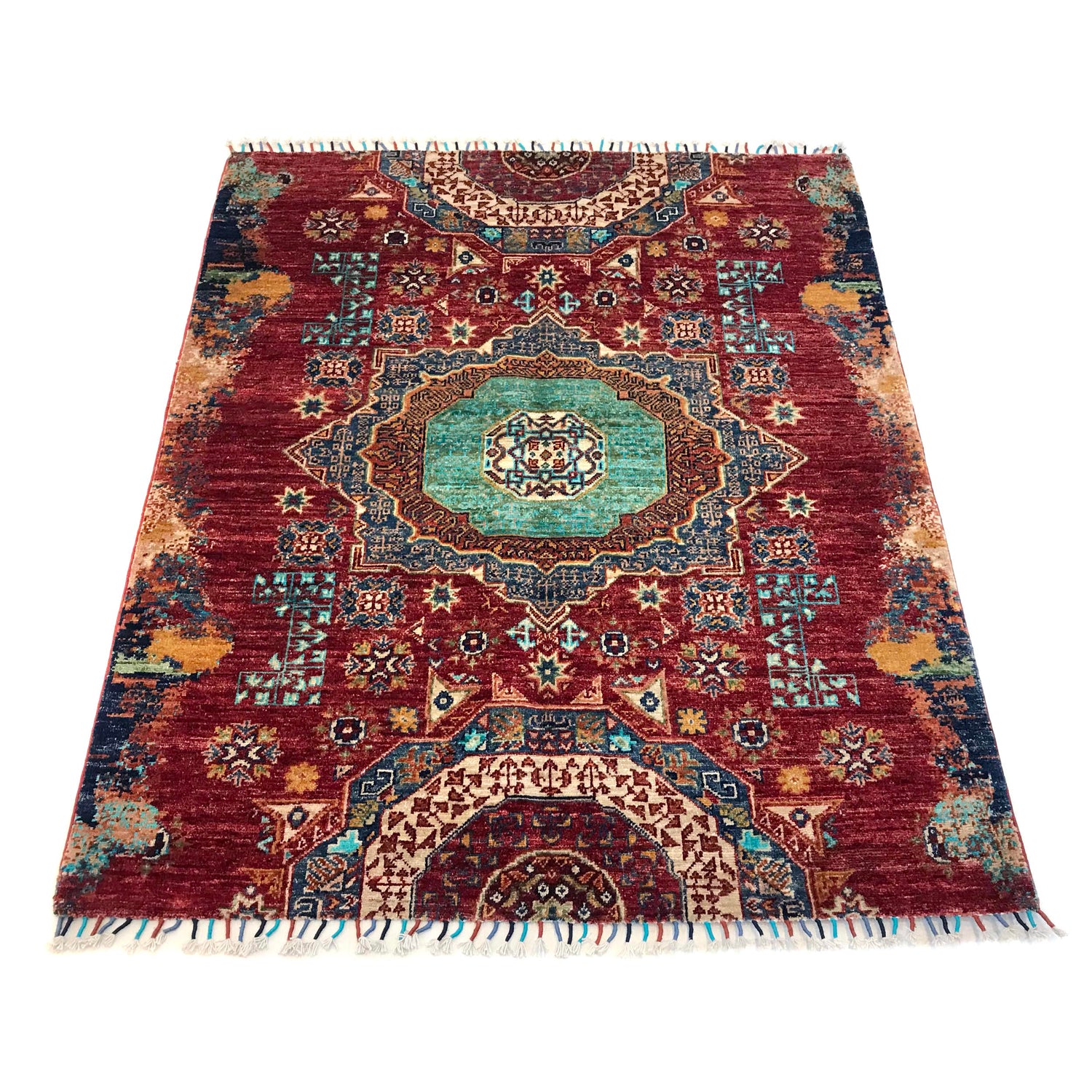 Mamluk Area Rug Handmade Red Medallion 3x5 ft