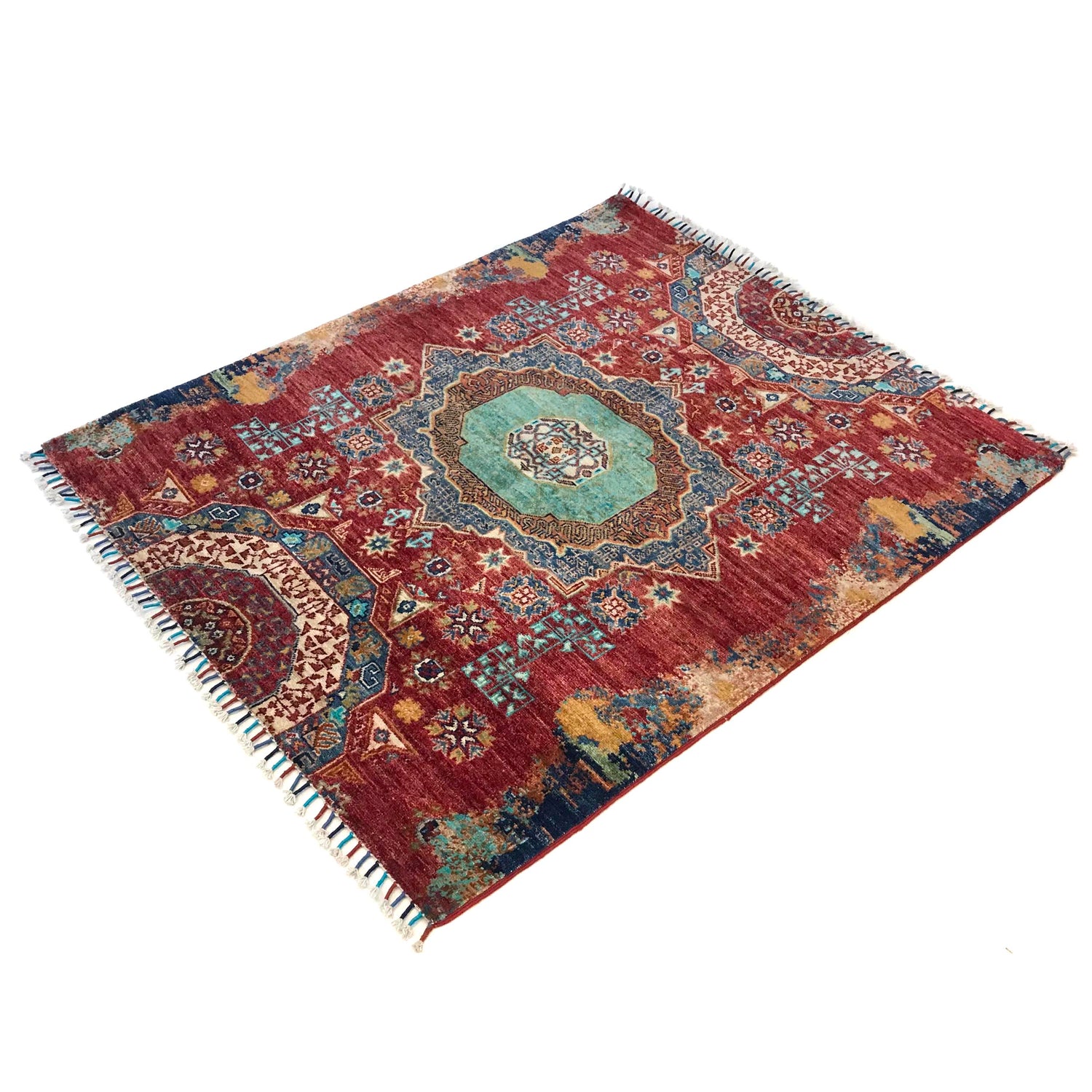 Mamluk Area Rug Handmade Red Medallion 3x5 ft