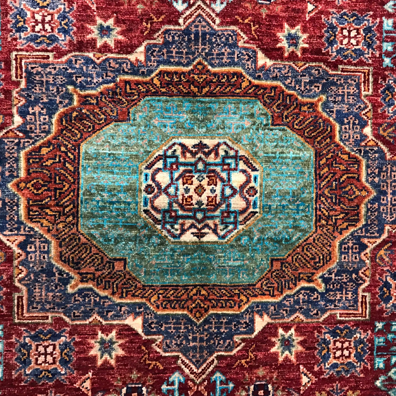 Mamluk Area Rug Handmade Red Medallion 3x5 ft