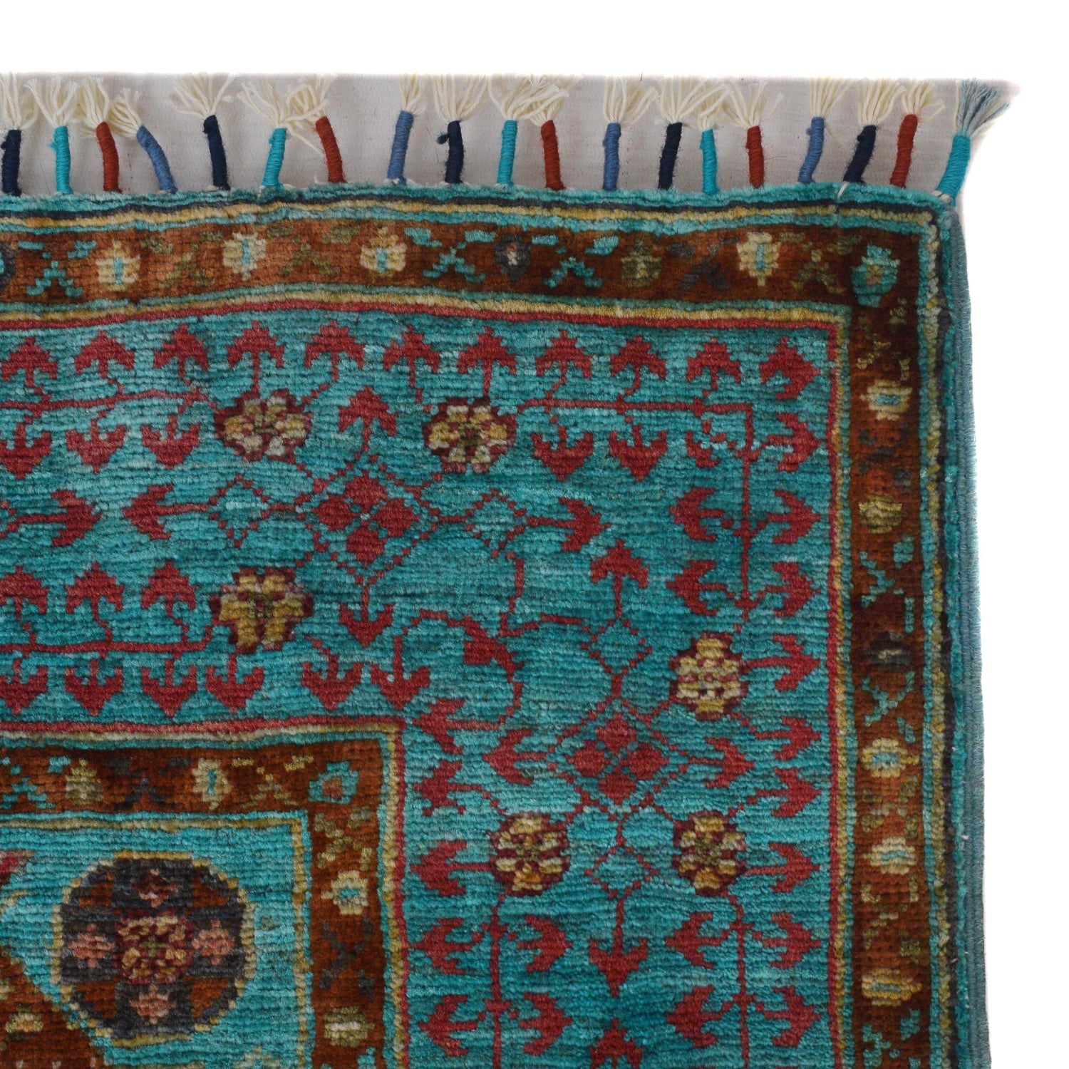 Mamluk Area Rug Handmade Green Medallion 4x6 ft
