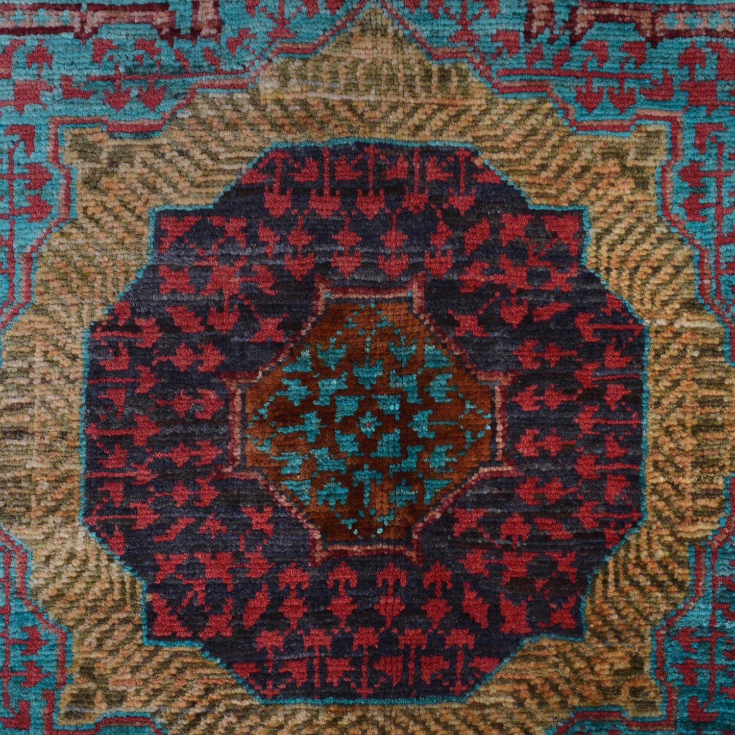 Mamluk Area Rug Handmade Green Medallion 4x6 ft